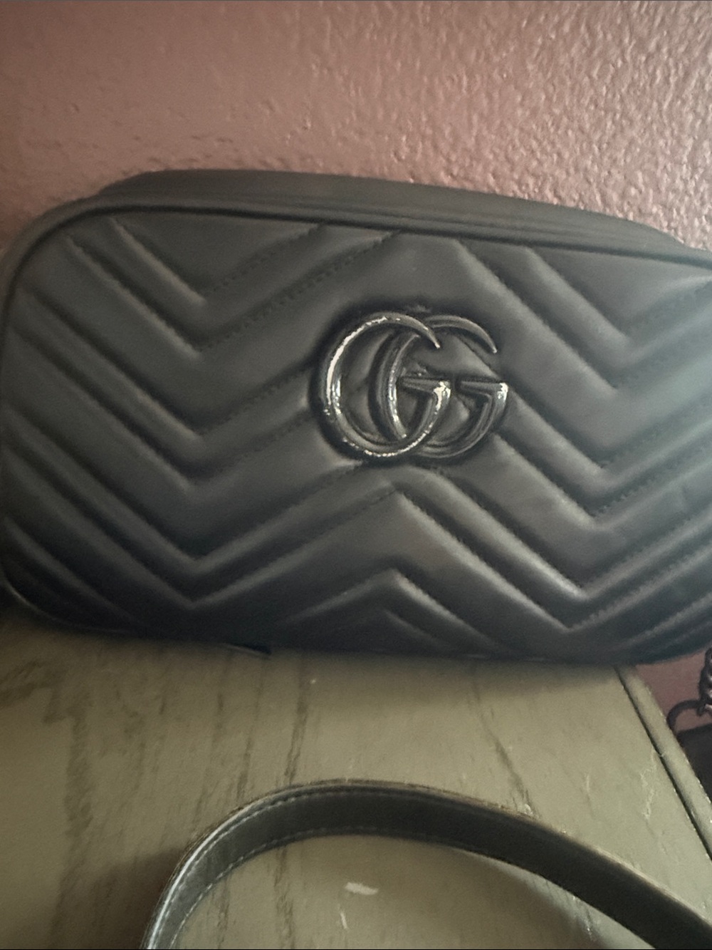 Gucci Black Quilted Chevron GG Crossbody Bag